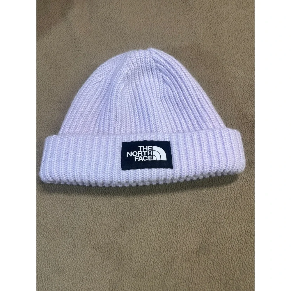The North Face Kids Beanie Hat Lavender Purple Ribbed Knit Cuffed Logo‎ One Size